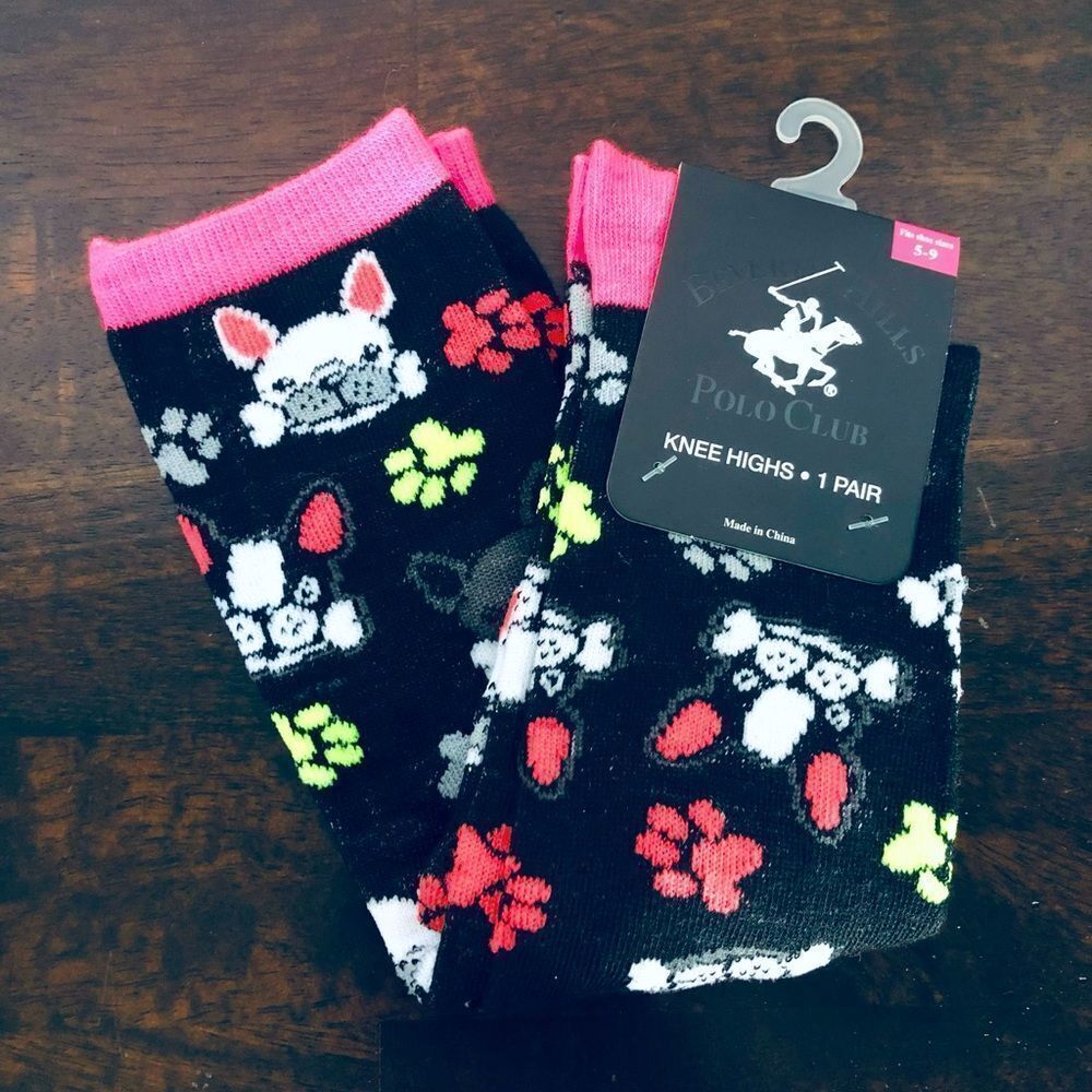 Frenchie Boston Terrier Dog Paw Print Knee Socks